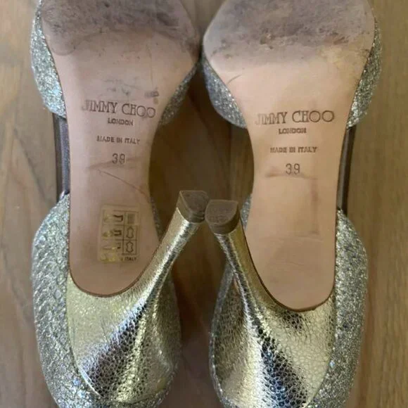 Jimmy Choo Champagne Silver Glitter D'Orsay Heels - Picture 5 of 6